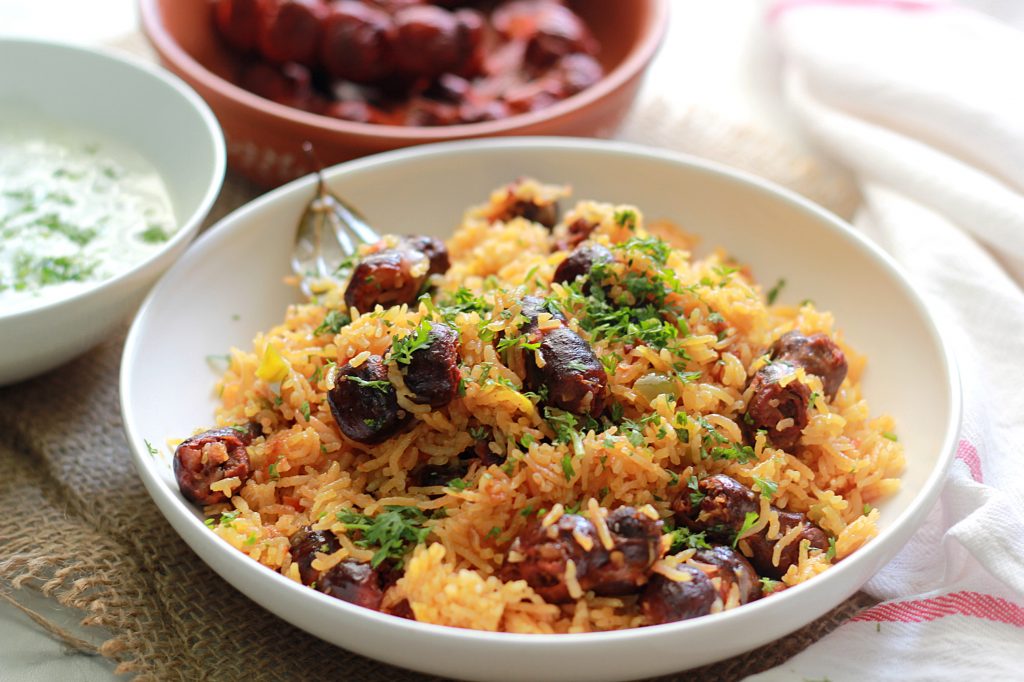 Goan Pork Sausage (Chorizo) Pulao + Video! Ruchik Randhap