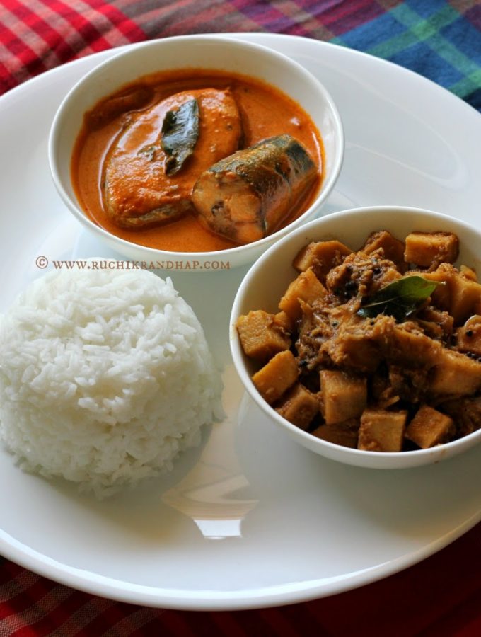 Mangalorean Plated Meal Series – Boshi # 5 – Special Ison/Surmai Curry, Soorn (Yam) Sukka & White Rice