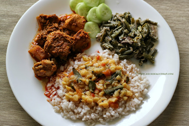 Mangalorean Plated Meal Series – Boshi # 4 – Chicken Sukka, Sango Sukhe, Daliso Saar & Rice