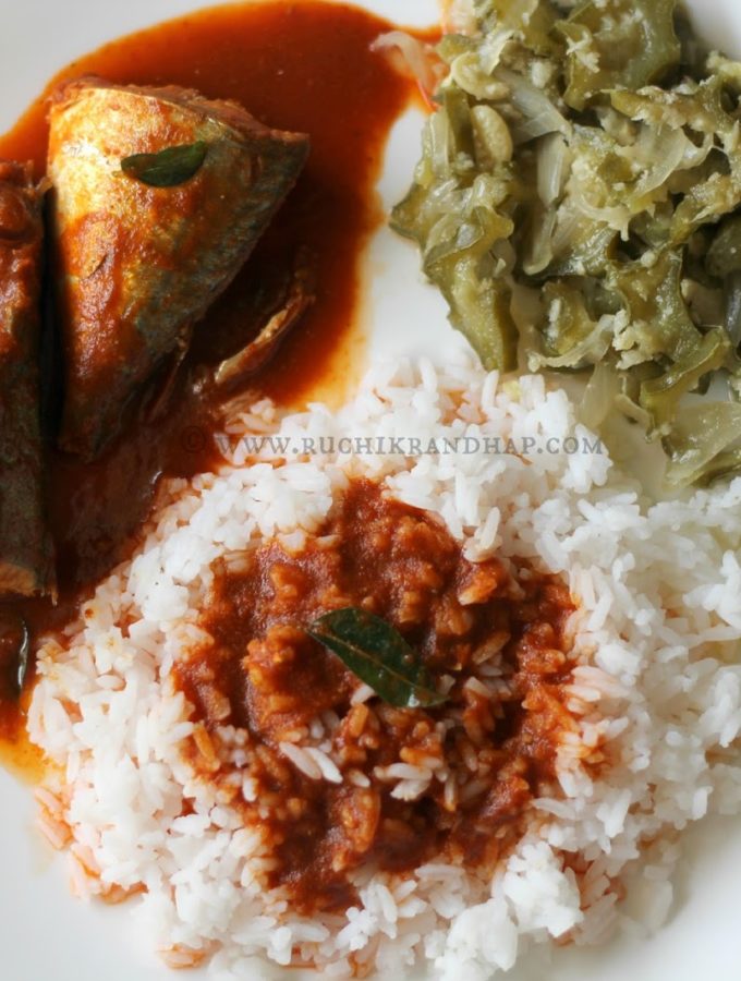 Mangalorean Plated Meal Series – Boshi#6 – Bangude Puli Munchi, Gosalem Thel Piao & White Rice
