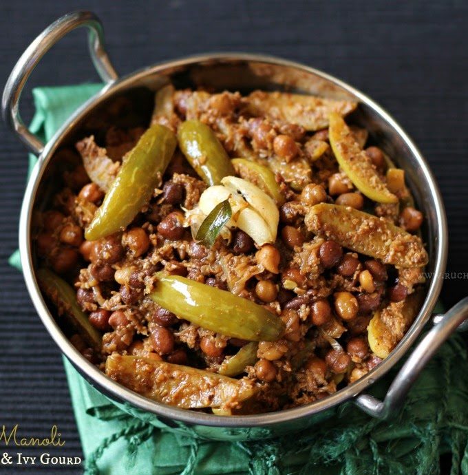 Kadale Manoli (Using Taal Masala Powder) ~ Mangalorean Bunt Style Black Garbanzo & Ivy Gourd ~ When The Hubby Cooks!