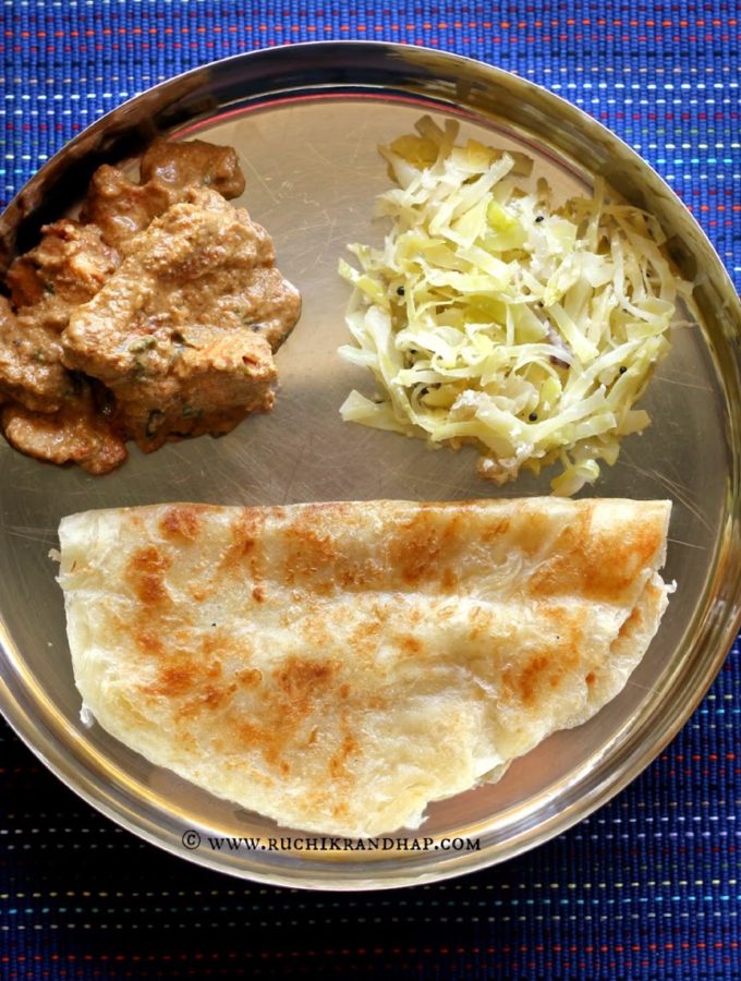 Mangalorean Plated Meal Series – Boshi# 12 – Hyderabadi Chicken, Cabbage Upkari & Plain Paratha
