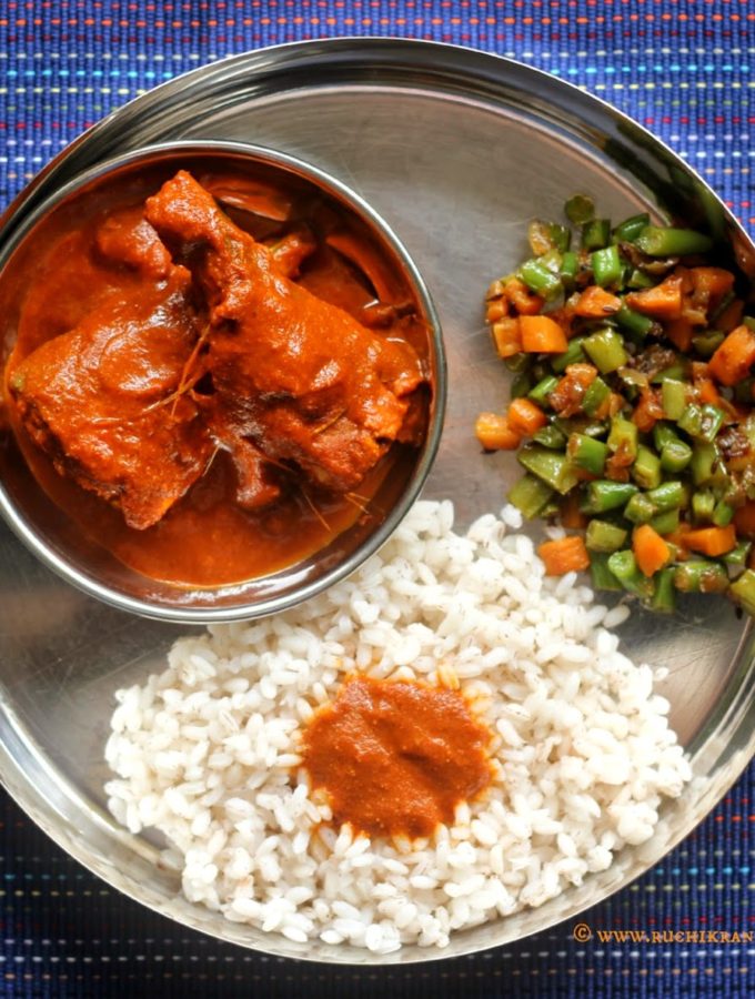 Mangalorean Plated Meal Series – Boshi# 20 – Mackerel Masala, Beans & Carrot Stir Fry and Rice