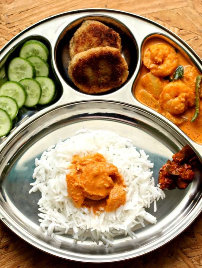 Season 2 – Mangalorean Plated Meal Series – Boshi# 38 – Rice, Sungta Ani Kuvalyachi Kadi, Sardine Cutlets, Pickle & Salad