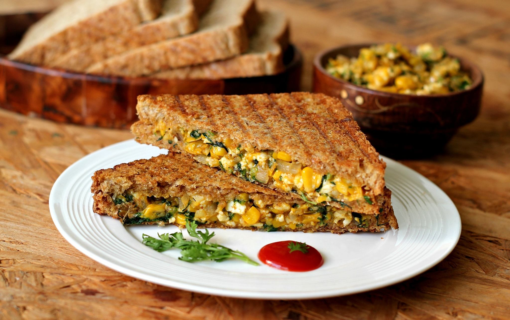 Paneer, Corn & Spinach Grilled Sandwich Ruchik Randhap