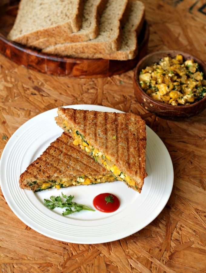 Paneer, Corn & Spinach Grilled Sandwich